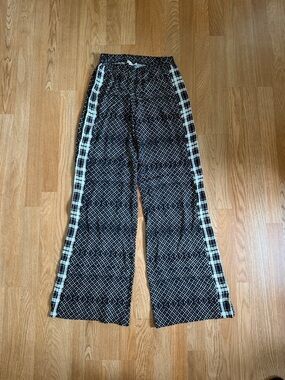 Ella Moss Black Wide-Leg Patterned Pants with White Side Stripes
